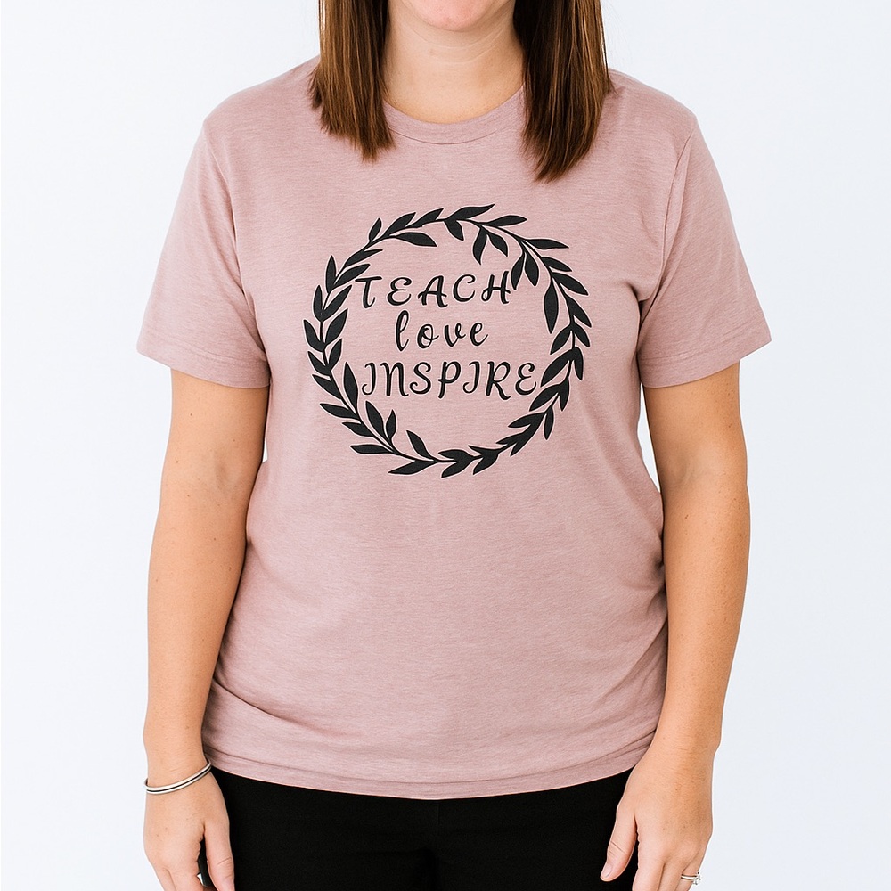 Teach Love Inspired Floral Pink Short Sleeve Shirt